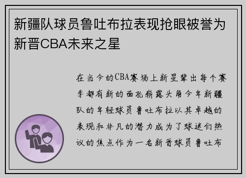 新疆队球员鲁吐布拉表现抢眼被誉为新晋CBA未来之星