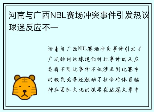 河南与广西NBL赛场冲突事件引发热议球迷反应不一