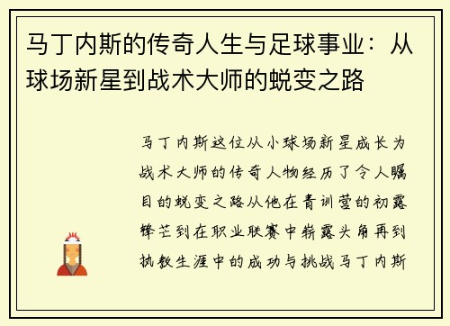 马丁内斯的传奇人生与足球事业：从球场新星到战术大师的蜕变之路